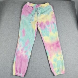 Hot & Delicious Jogger Pants Womens Large Purple Tie Dye Fuzzy Fleece Drawstring